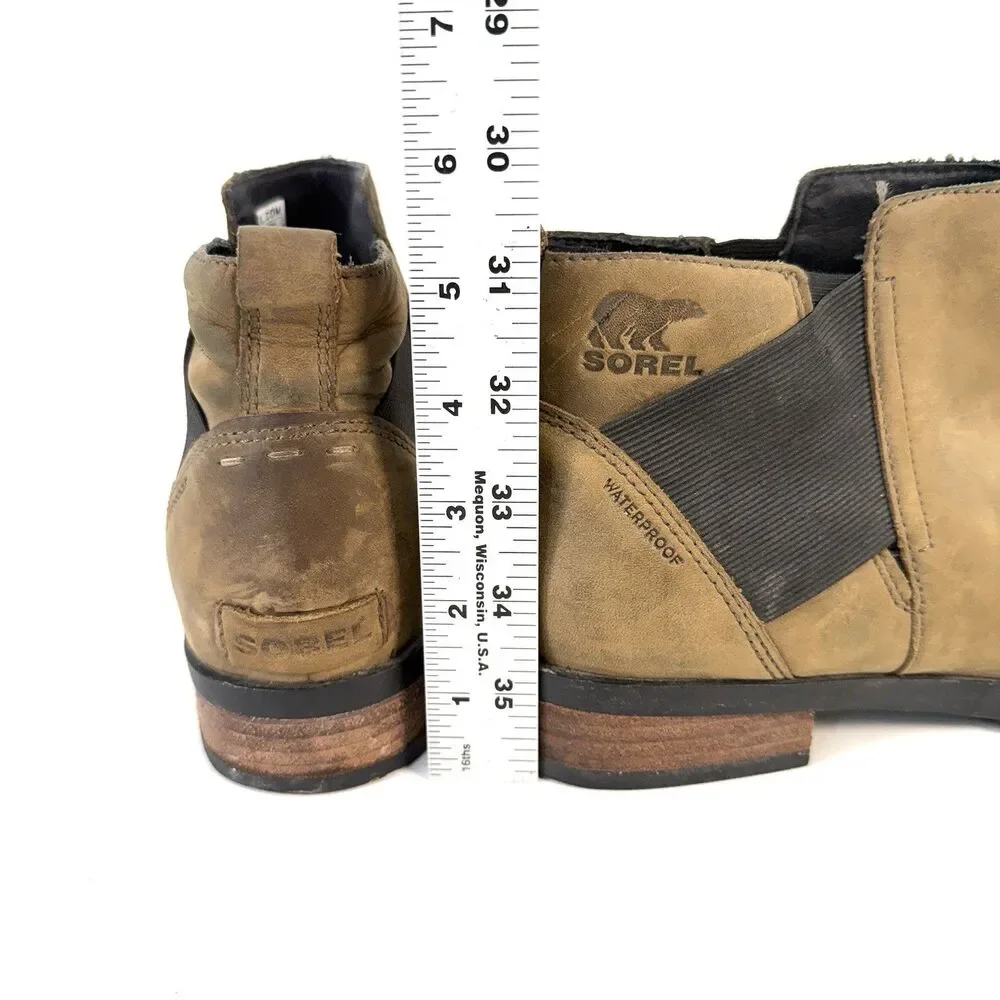 Sorel Emelie NL2671-245 Chelsea Women's 10 Tan Leather Ankle Pull On Boots Brown